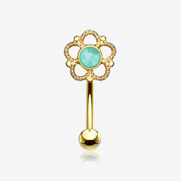 Golden Bali Turquoise Filigree Flower Curved Barbell